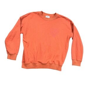 Evereve Women's Orange Embroidered Heart Long Sleeve Pullover Sweatshirt Size XS